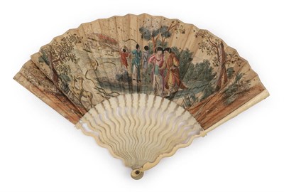 Lot 2029 - Noah's Arc: A Rare Early Printed and Hand Coloured Fan, the double leaf mounted on ivory, the gorge