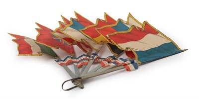 Lot 2102 - Flags Of The Allies, WWI: A Fan with wooden monture painted pale blue, each stick wrapped...