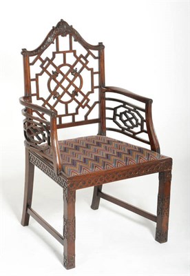 Lot 1567 - A Chinese Chippendale Style Armchair, late 19th century, the acanthus leaf carved top rail...