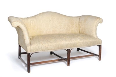 Lot 1570 - A George III Mahogany Framed Settee, early 19th century, upholstered in worn yellow silk...