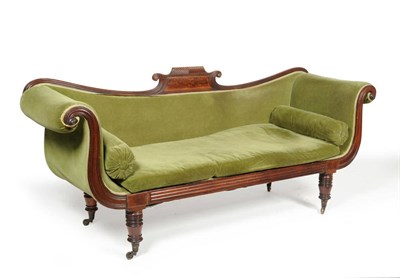 Lot 1572 - A Regency Mahogany Scroll End Settee, 2nd quarter 19th century, the C scroll reeded back...