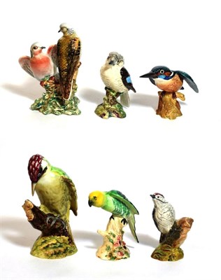 Lot 110 - Beswick Birds Comprising: Turtle Doves, model No. 1022, Parakeet, model No. 930, Kookaburra,...