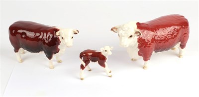 Lot 119 - Beswick Cattle Comprising: Hereford Bull, First Version, model No. 1363A, Hereford Cow, model...