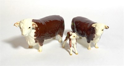 Lot 121 - Beswick Cattle Comprising: Hereford Bull, model No. 1363A, Hereford Cow, model No. 1360 and...