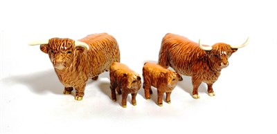 Lot 124 - Beswick Cattle Comprising: Highland Bull, model No. 2008, Highland Cow, model No. 1740 and Highland