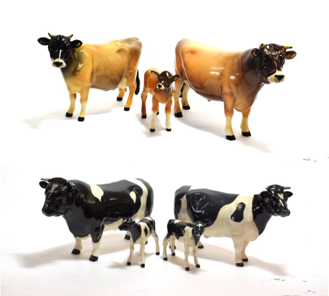 Lot 126 - Beswick Cattle Comprising: Jersey Bull Ch. ''Dunsley Coy Boy'', model No. 1422, Jersey Cow Ch....
