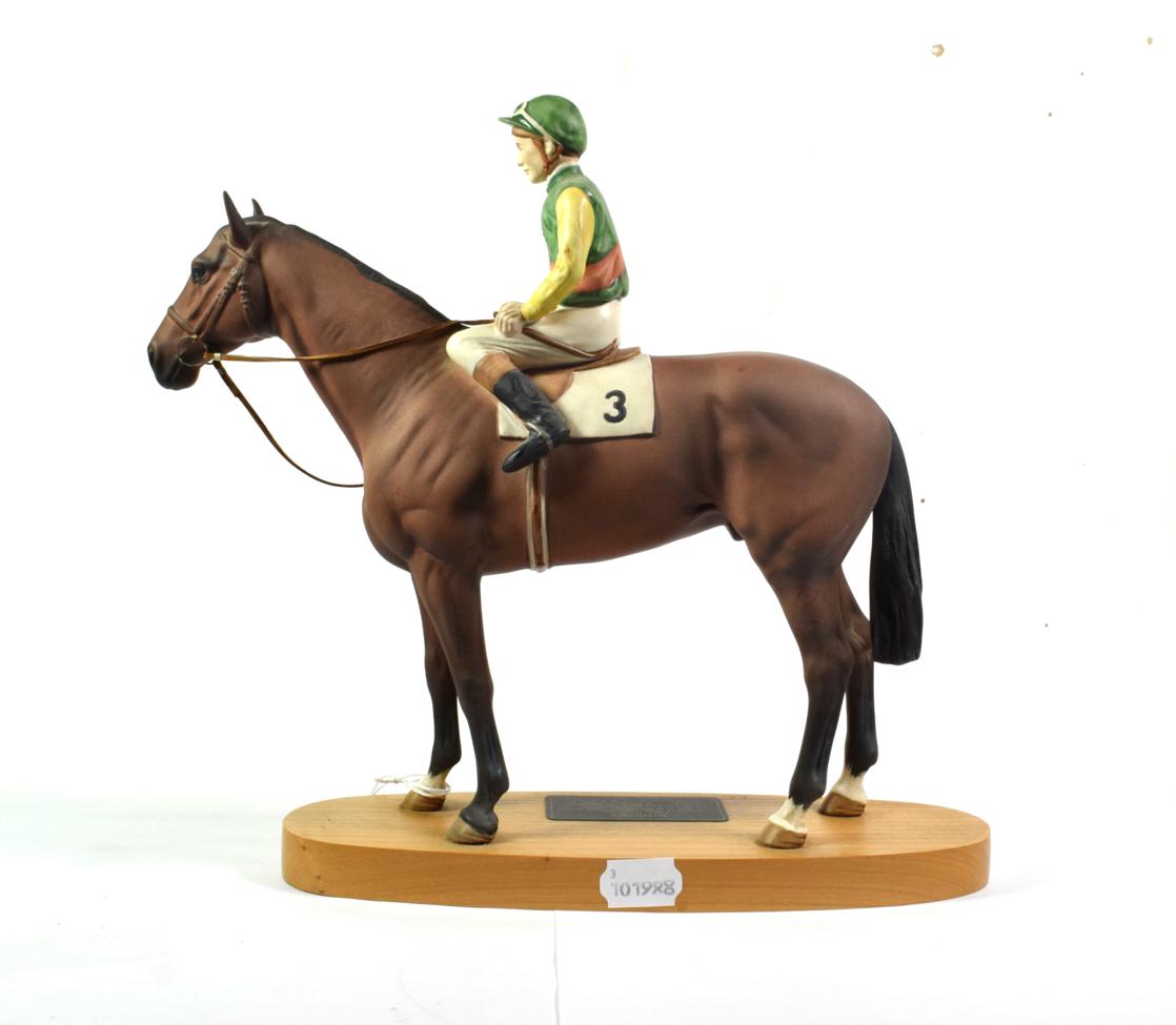 Lot 129 - Beswick Connoisseur Horse 'Nijinsky - Lester Piggott Up', model No. 2352, bay matt, on wooden...