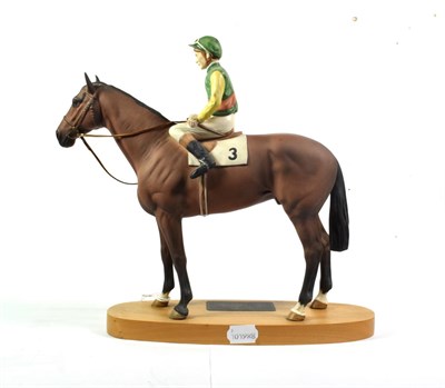 Lot 129 - Beswick Connoisseur Horse 'Nijinsky - Lester Piggott Up', model No. 2352, bay matt, on wooden...