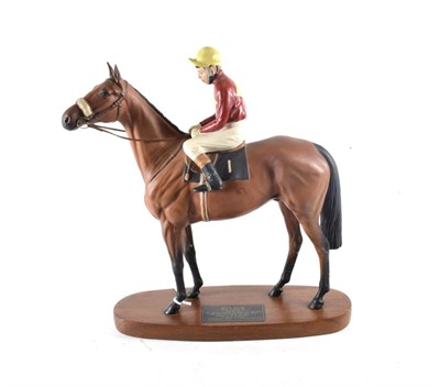 Lot 131 - Beswick Connoisseur Horse 'Red Rum - Brian Fletcher Up', model No. 2511, bay matt, on wooden plinth