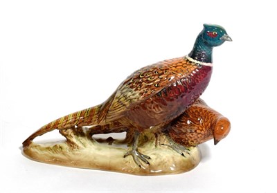 Lot 150 - Beswick Pheasants (Pair), model No. 2078, red-brown and teal green with yellow markings - gloss