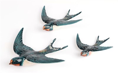 Lot 152 - Beswick Swallow Wall Plaques, model No. 757 - 1, 3 and 5, all blue gloss (3)