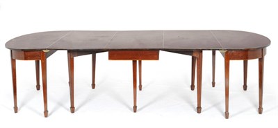 Lot 1595 - An Edwardian Mahogany and Satinwood Banded D End Dining Table, circa 1900,the central section...