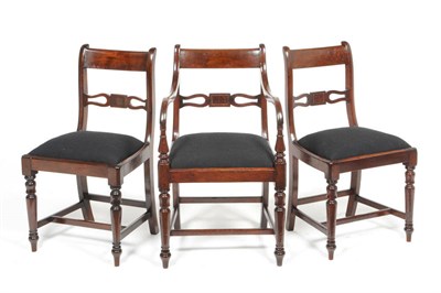 Lot 1599 - A Set of Six Late Regency Mahogany Dining Chairs, 2nd quarter 19th century, each with a pierced...