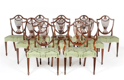 Lot 1600 - A Set of Ten Hepplewhite Style Mahogany Dining Chairs, late 19th century, the rounded top rail...