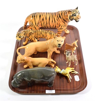 Lot 159 - Beswick wild animals including: Tigress, model No. 1486, Tiger, model No. 2096, Lioness, model...