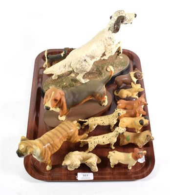 Lot 161 - Beswick dogs including: Setter - on ceramic base, model No. 2986, Basset Hound - on wooden...