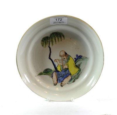 Lot 172 - A Chinese famille vert porcelain dish decorated with an elderly man beneath a tree in the...