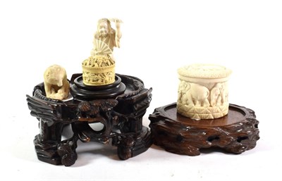 Lot 174 - A 19th century Canton carved ivory box containing mother-of-pearl gaming counters; a Japanese Meiji