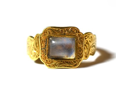 Lot 182 - An 18 carat gold moonstone mourning ring, finger size J