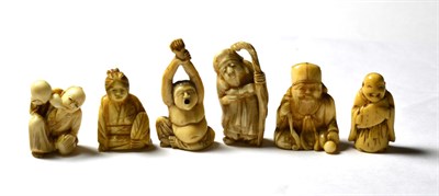 Lot 188 - A collection of six Japanese ivory figural netsuke, Meiji period (1868-1912) various including...