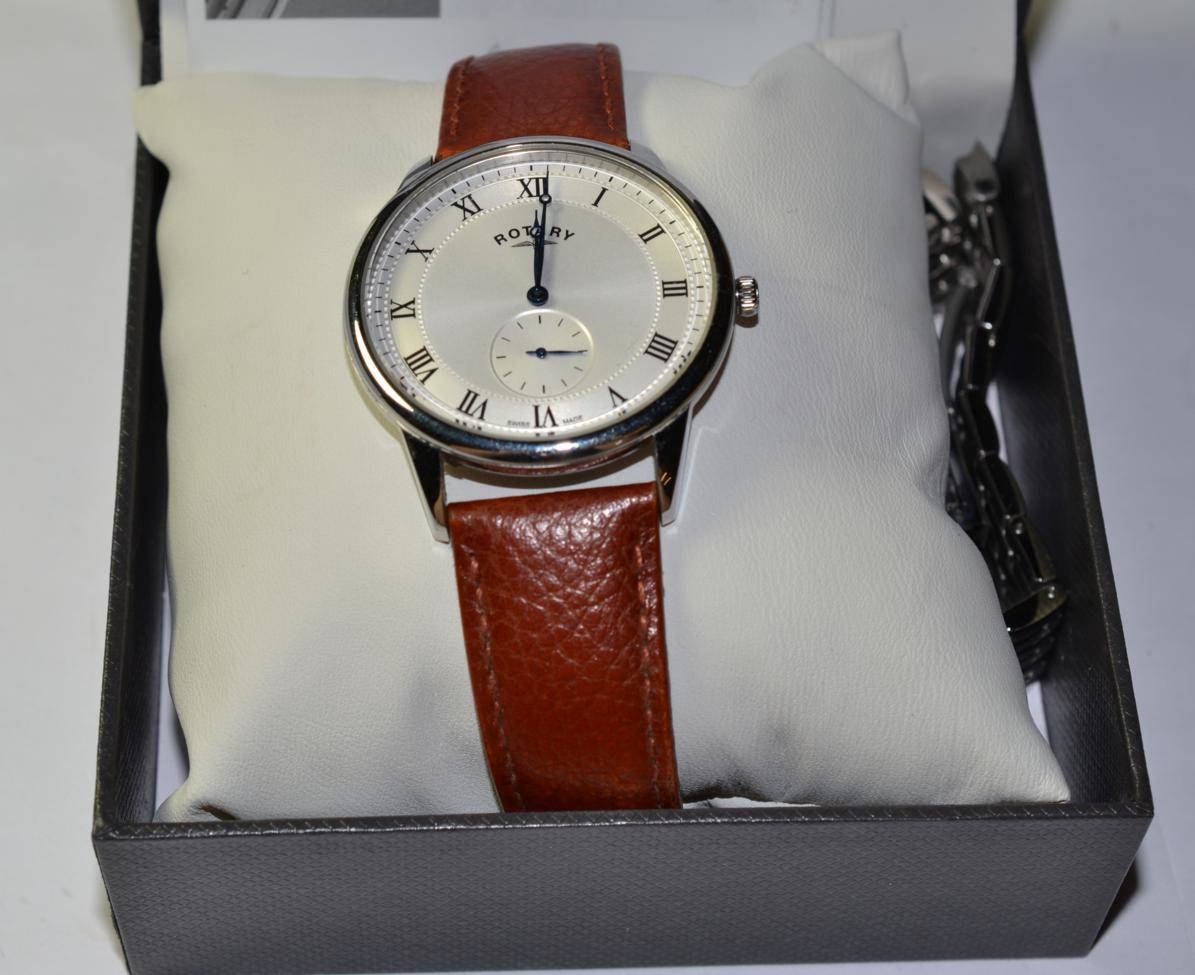 Lot 216 - A stainless steel wristwatch, signed Rotary, with Rotary box, paperwork and a spare Rotary bracelet