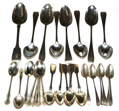 Lot 218 - A collection of silver flatware, including: a set of six George III Scottish Pointed Old...