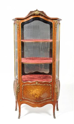 Lot 1612 - A Louis XV Style Kingwood and Floral Marquetry Bombé Vitrine, late 19th century, the domed top...