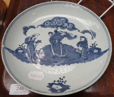 Lot 246 - A pair of Chinese porcelain blue and white dishes decorated with sages in a garden bearing Kang...