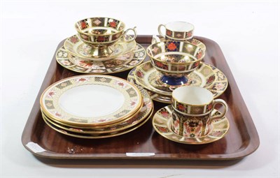 Lot 260 - Royal Crown Derby Imari pattern tea cups and saucers, coffee cans and saucers, and six other plates