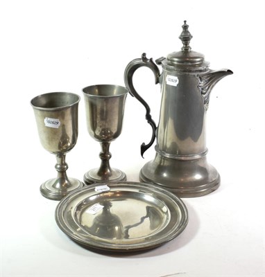 Lot 271 - A James Dixon pewter flagon; two goblets; and a plate
