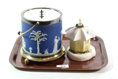 Lot 272 - A Wedgwood Jasperware biscuit barrel with plated mounts and cover; and a Victorian...