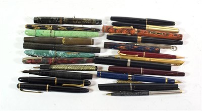 Lot 289 - A small group of fountain and other pens including Waterman and Sheaffer, six with nibs stamped...