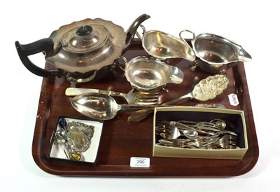 Lot 290 - A group lot of silver and silver-plate, to include: a silver teapot and cream-jug, by Viners,...
