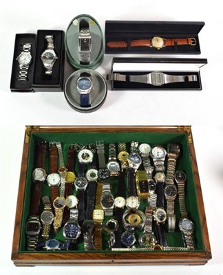 Lot 291 - A box of watches including Zeiko Kinetoc, Zodiac automatic, Zeiko titanium and two Citizen...