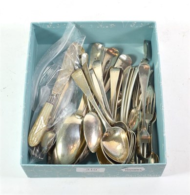 Lot 310 - An assortment of silver flatware, including: four tablespoons, each London, one 1809, three 1845; a