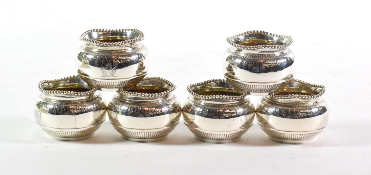 Lot 314 - A set of six Victorian silver salt-cellars, by George Fox, London, 1882, each baluster and with...