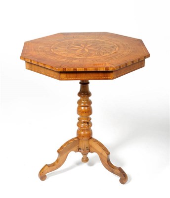 Lot 1623 - A Sorrento Walnut and Parquetry Pedestal Table, late 19th century, the octagonal shaped top above a