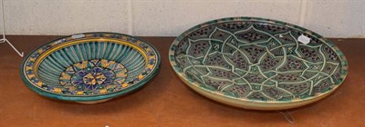Lot 346 - Two decorative pottery bowls with Isnik style decoration