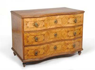 Lot 1625 - An Early 18th Century German Oak Serpentine Front Commode, the rosewood and tulip banded...