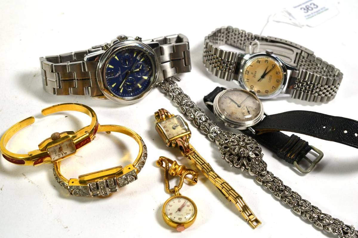 Lot 363 - A stainless steel Longines wristwatch, circa 1938, Lucien Piccard gents quartz chronograph...