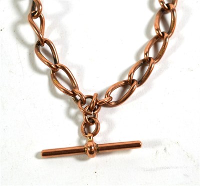Lot 380 - An Albert chain, each link stamped '9' '.375', with attached T-bar stamped '9' '.375', length 42cm
