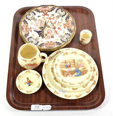 Lot 418 - Two Royal Crown Derby Imari dishes and seven items of Bunnykins (9)