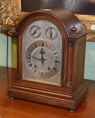 Lot 460 - A mahogany quarter striking mantel clock, movement backplate stamped W & H Sch