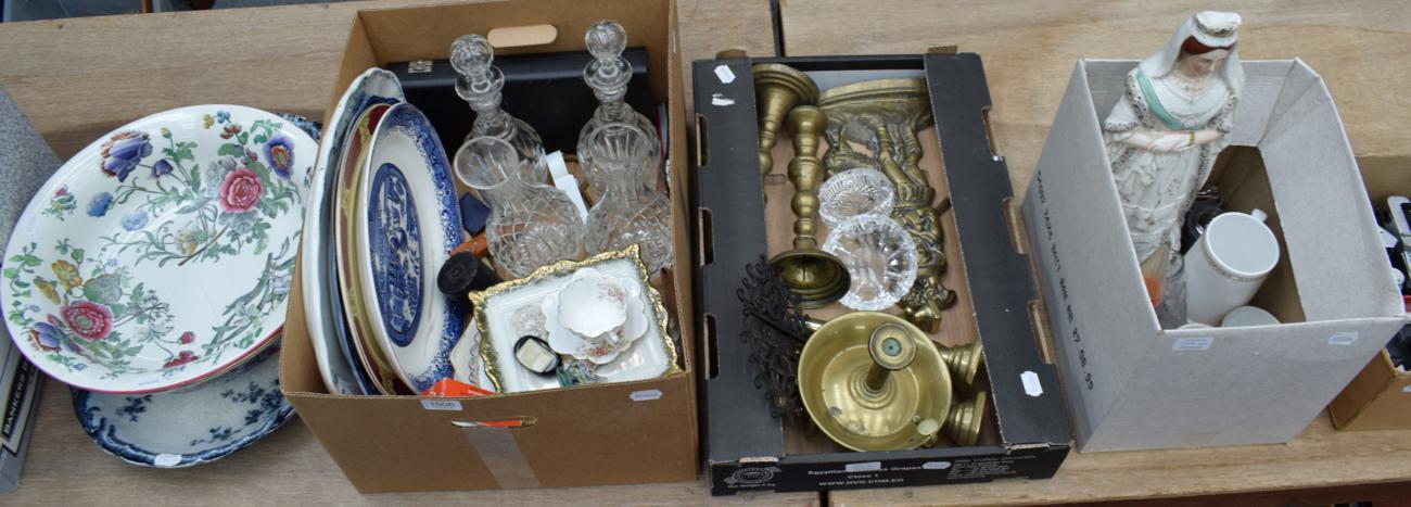 Lot 1006 - Miscellaneous items including Victorian commemorative ceramics and glass, brass candlesticks,...