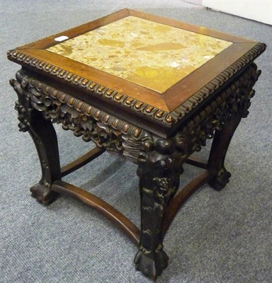 Lot 1637 - A Chinese Hardwood and Marble Plant Stand, circa 1900, the square top with gadrooned border above a