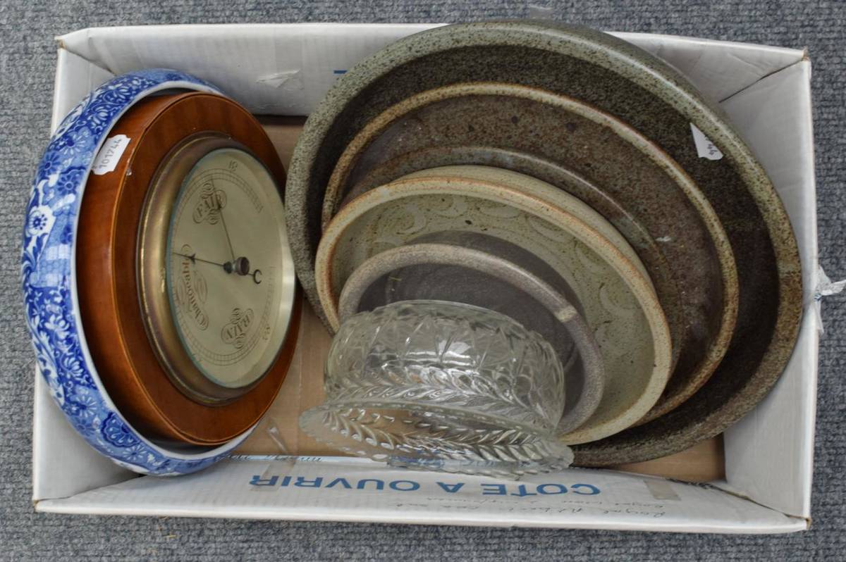 Lot 1025 - A quantity of Norfolk studio pottery; a wall barometer etc