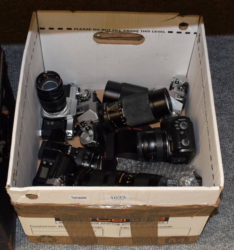 Lot 1033 - Eight cameras including Nikon, Practica, Canon, Pentax etc