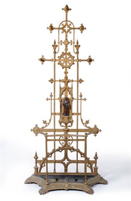 Lot 1639 - A Victorian Cast Iron Gothic Revival Hall Stand, third quarter 19th century, with lozenge...