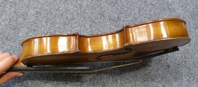Lot 1038 - A violin and two bows (cased)