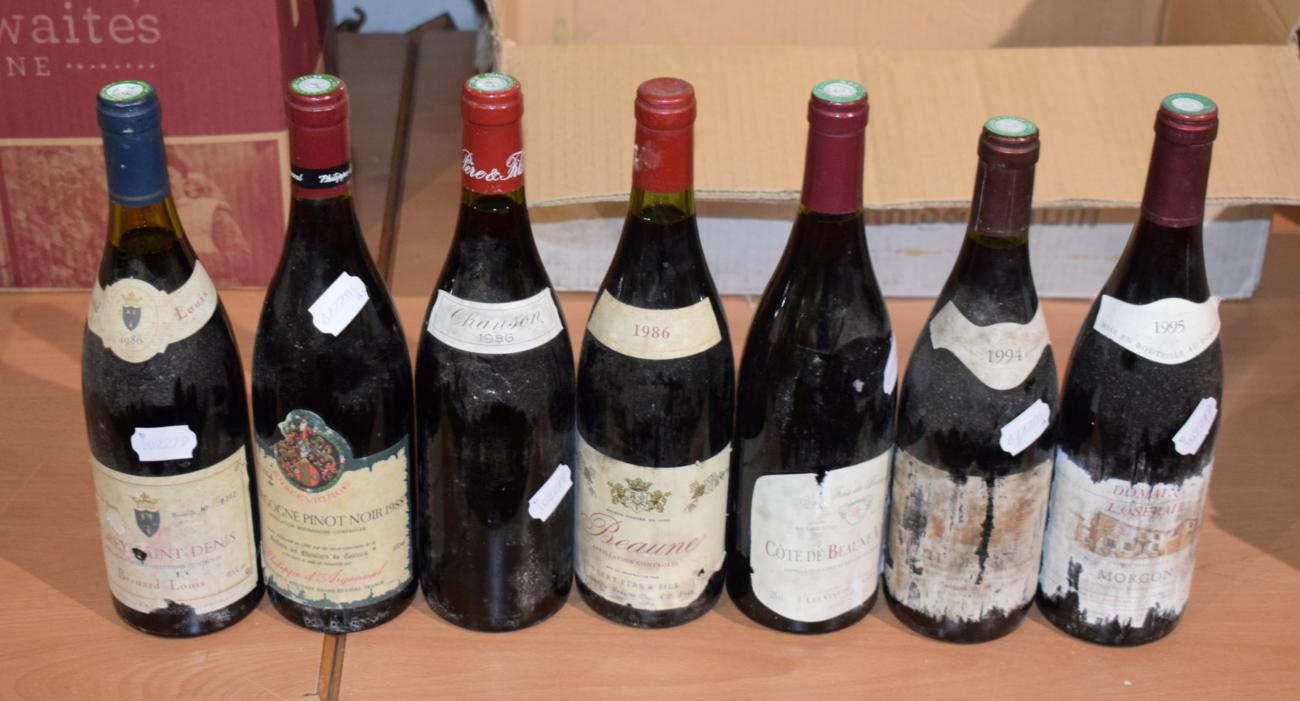 Lot 1054 - Morey St Denis 1986 (one bottle), Bourgogne Pinot Noir, P d'Argenval 1988 (one bottle), Domaine...